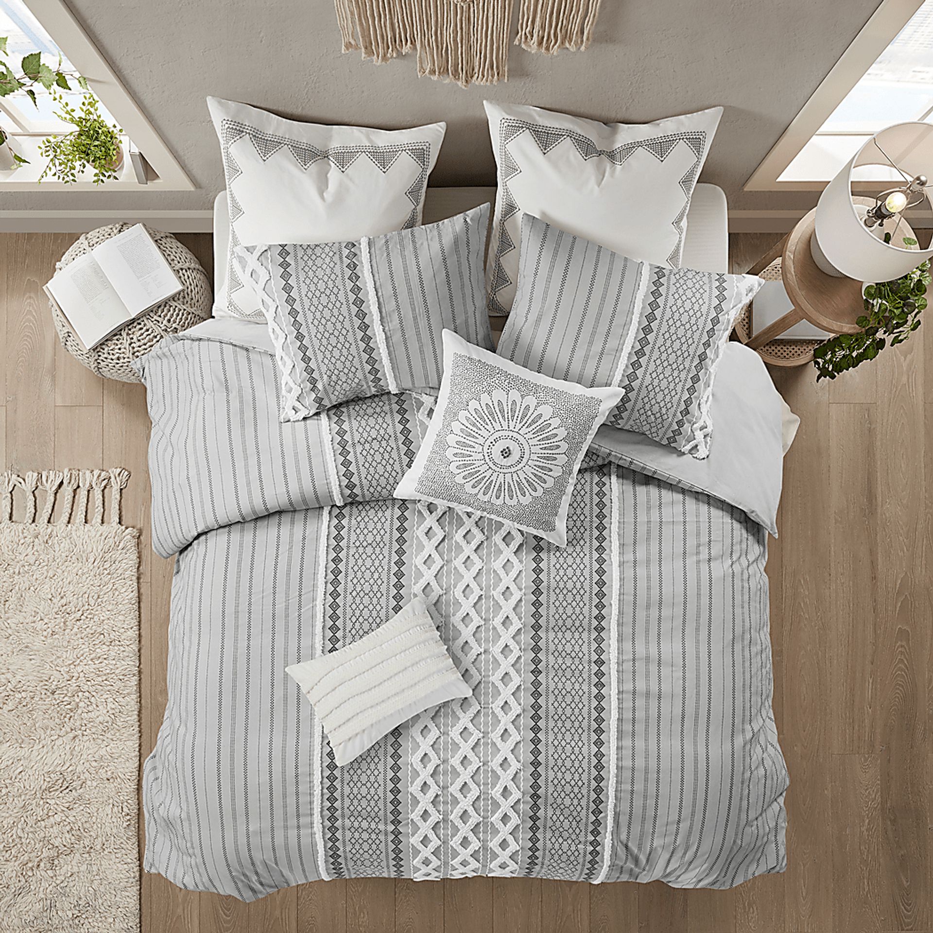 Gray and White 3-pc. California King Duvet Set