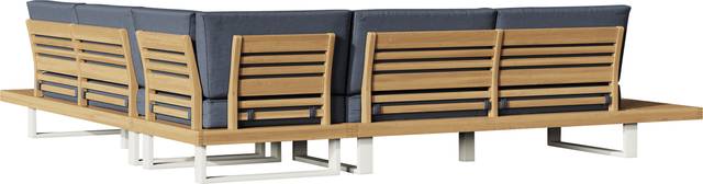 Platform Teak 3 Pc Outdoor Sectional with Denim Cushions - Thumbnail - Image 4