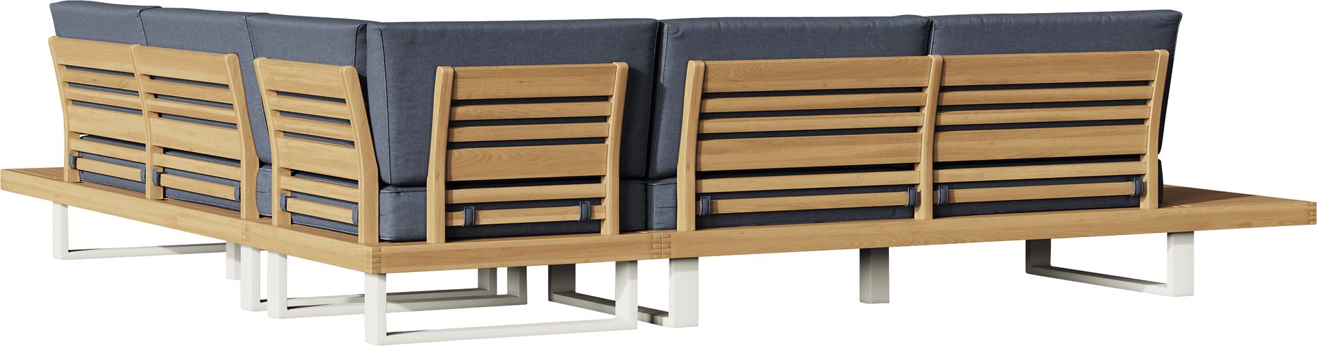 Platform 4 Pc Outdoor Sectional Seating Set with Denim Cushions - Image 4