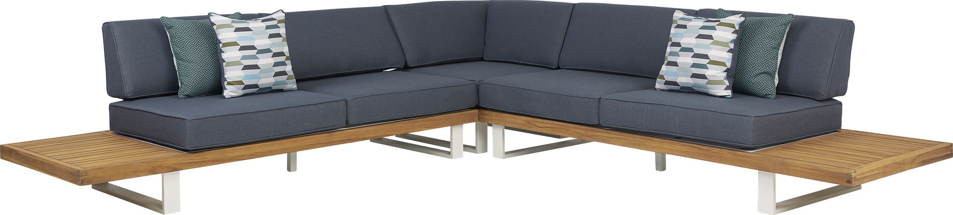 Platform 4 Pc Outdoor Sectional Seating Set with Denim Cushions - Image 2