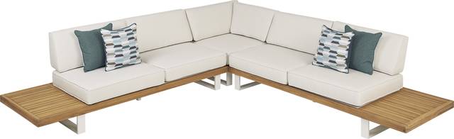 Platform 4 Pc Outdoor Sectional Seating Set with White Sand Cushions - Thumbnail - Image 3