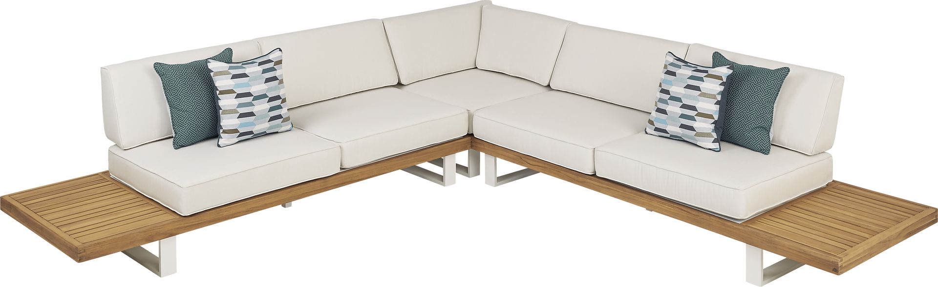 Platform 4 Pc Outdoor Sectional Seating Set with White Sand Cushions - Image 3