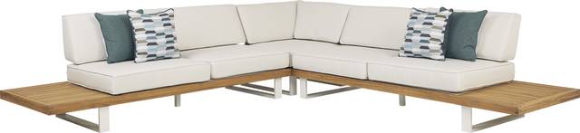 Platform 4 Pc Outdoor Sectional Seating Set with White Sand Cushions - Thumbnail - Image 2