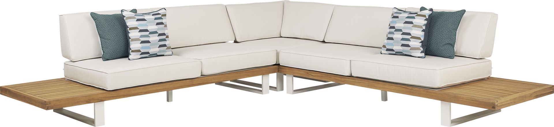 Platform 4 Pc Outdoor Sectional Seating Set with White Sand Cushions - Image 2