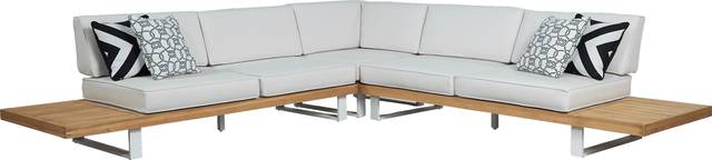 Platform 3 Pc Outdoor Sectional with White Sand Cushions - Thumbnail - Image 1
