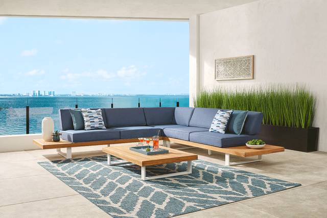 Platform 4 Pc Outdoor Sectional Seating Set with Denim Cushions - Thumbnail - Image 1