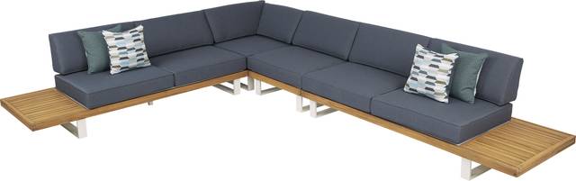 Platform 5 Pc Outdoor Sectional Seating Set with Denim Cushions - Thumbnail - Image 4