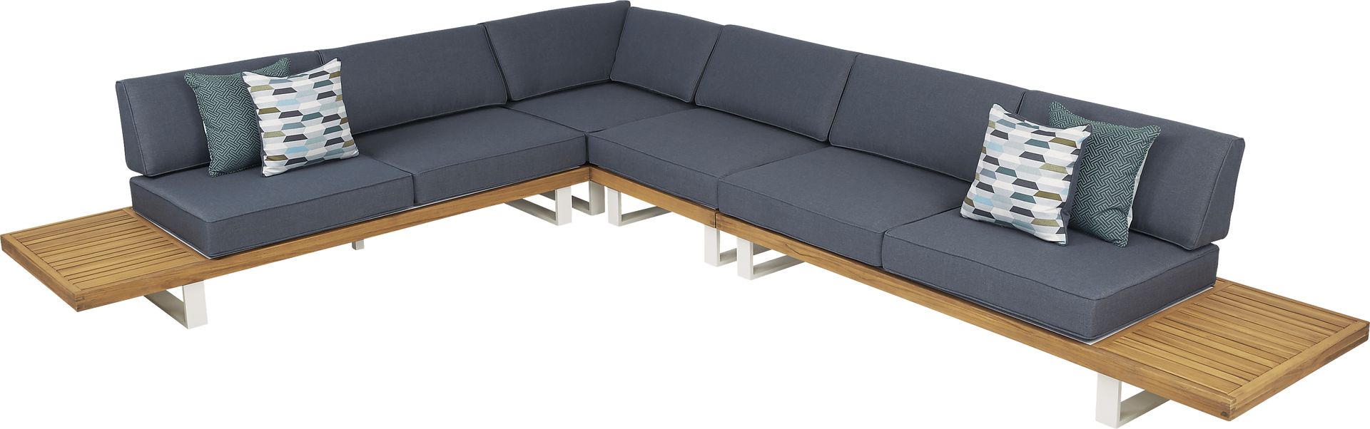 Platform 5 Pc Outdoor Sectional Seating Set with Denim Cushions - Image 4