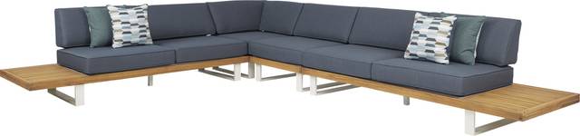 Platform 5 Pc Outdoor Sectional Seating Set with Denim Cushions - Thumbnail - Image 3