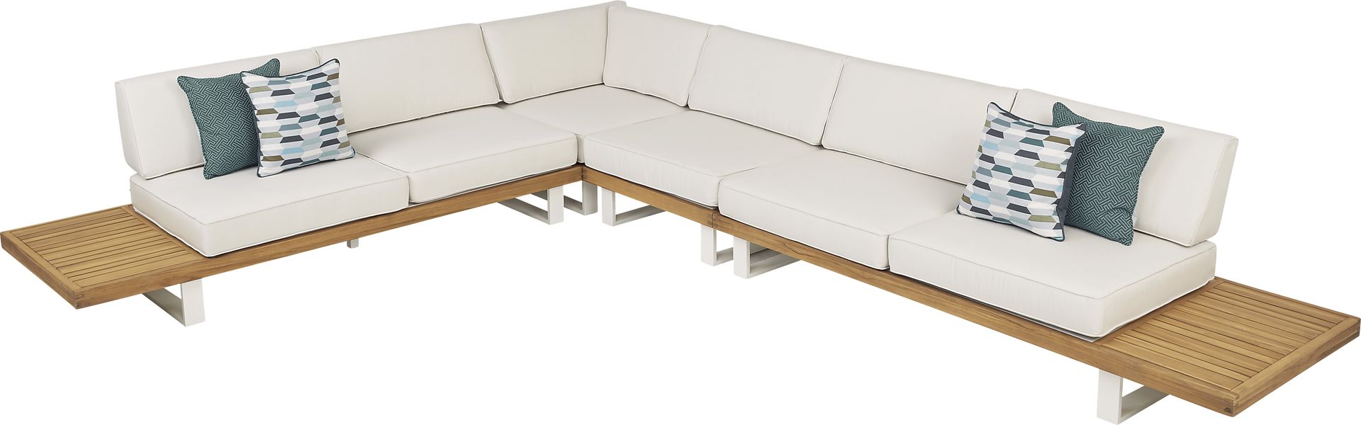 Platform 5 Pc Outdoor Sectional Seating Set with White Sand Cushions - Image 3
