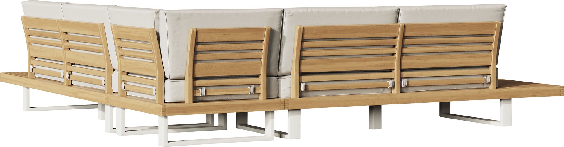 Platform 5 Pc Outdoor Sectional Seating Set with White Sand Cushions - Image 4