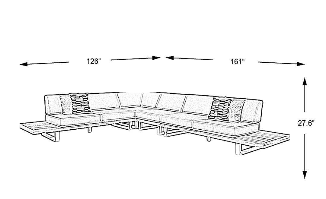 Platform Teak 4 Pc Outdoor Sectional with White Sand Cushions