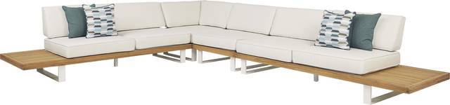 Platform 5 Pc Outdoor Sectional Seating Set with White Sand Cushions - Thumbnail - Image 2
