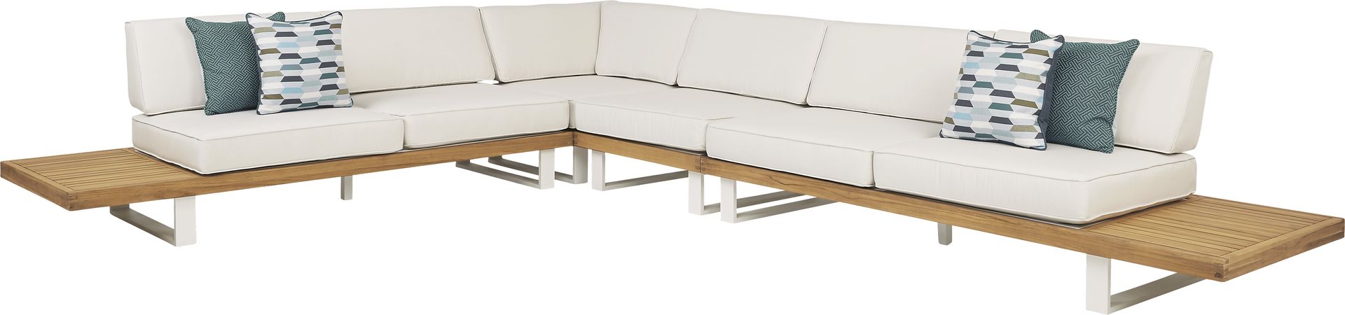 Platform 5 Pc Outdoor Sectional Seating Set with White Sand Cushions - Image 2