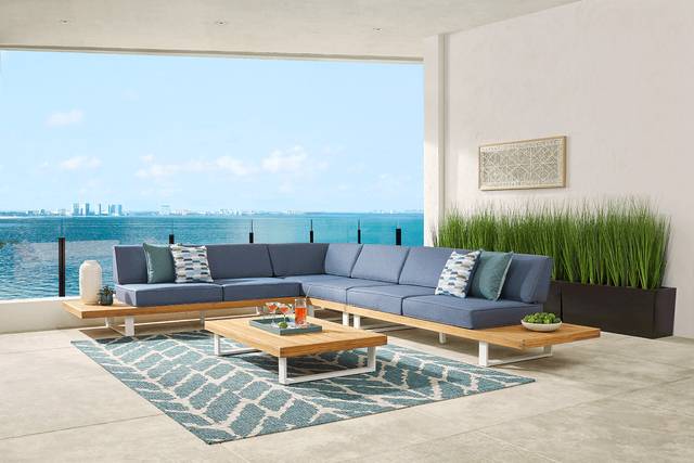 Platform 5 Pc Outdoor Sectional Seating Set with Denim Cushions - Thumbnail - Image 1