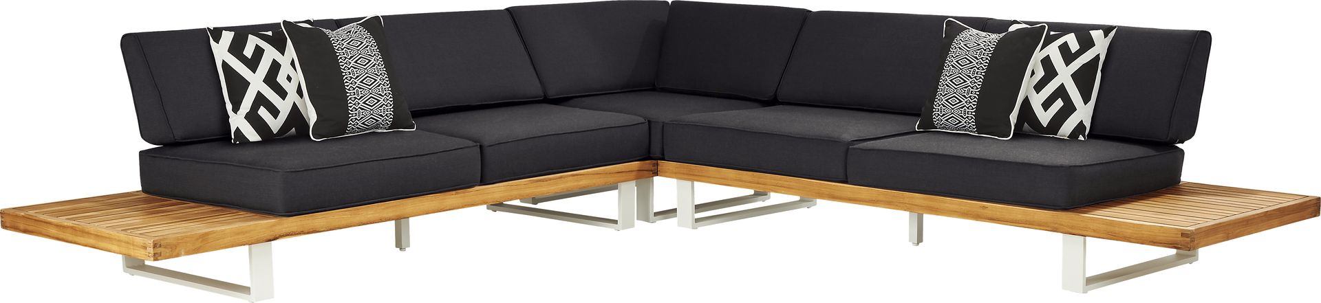 Platform Teak 3 Pc Outdoor Sectional with Charcoal Cushions - Image 1