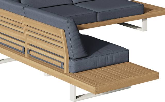 Platform Teak 3 Pc Outdoor Sectional with Indigo Cushions - Thumbnail - Image 3