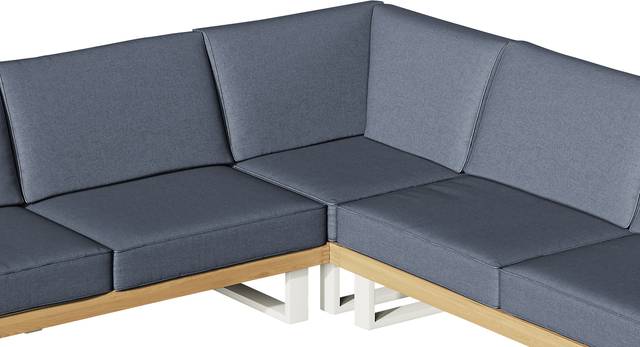 Platform Teak 3 Pc Outdoor Sectional with Indigo Cushions - Thumbnail - Image 4