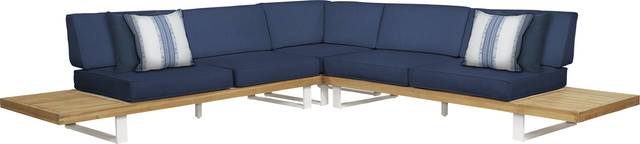 Platform Teak 3 Pc Outdoor Sectional with Ink Cushions - Thumbnail - Image 1