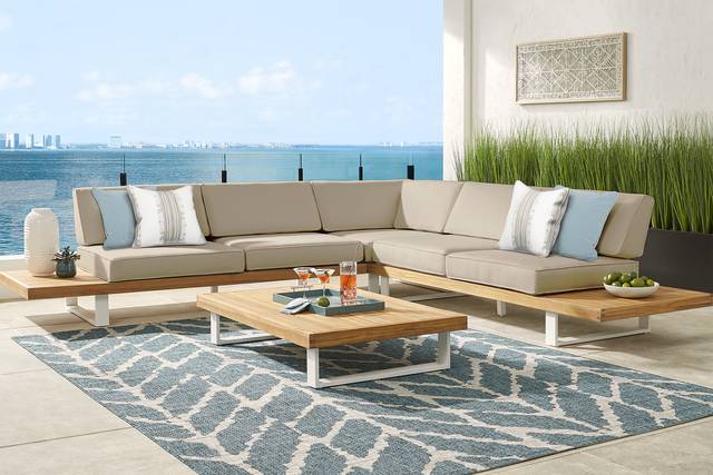 Platform Teak 3 Pc Outdoor Sectional with Pebble Cushions - Thumbnail - Image 2