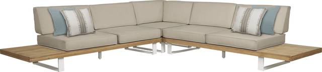 Platform Teak 3 Pc Outdoor Sectional with Pebble Cushions - Thumbnail - Image 1