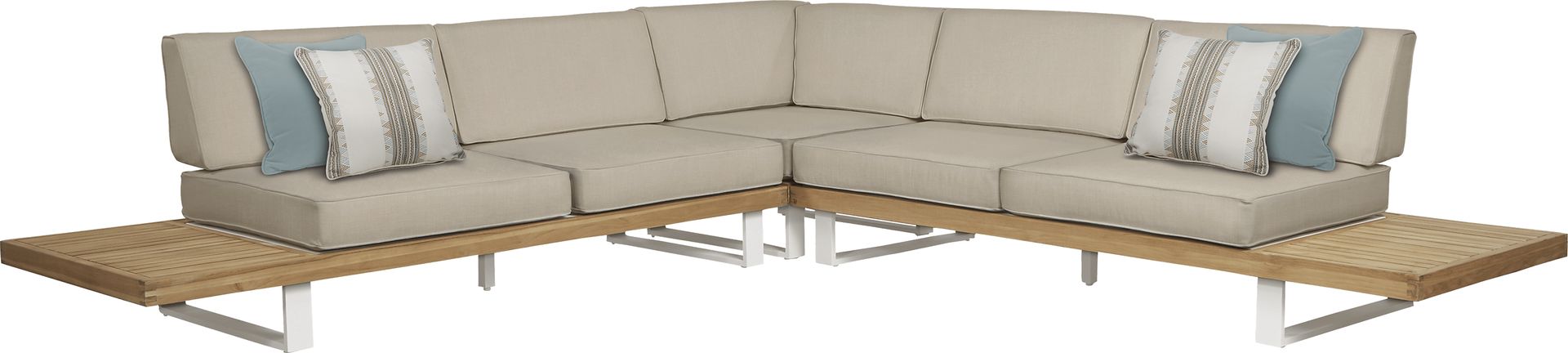 Platform Teak 3 Pc Outdoor Sectional with Pebble Cushions - Image 1
