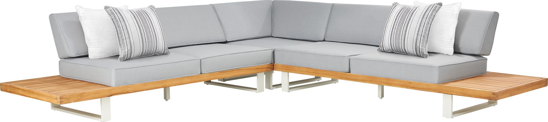 Platform Teak 3 Pc Outdoor Sectional With Pewter Cushions - Image 1