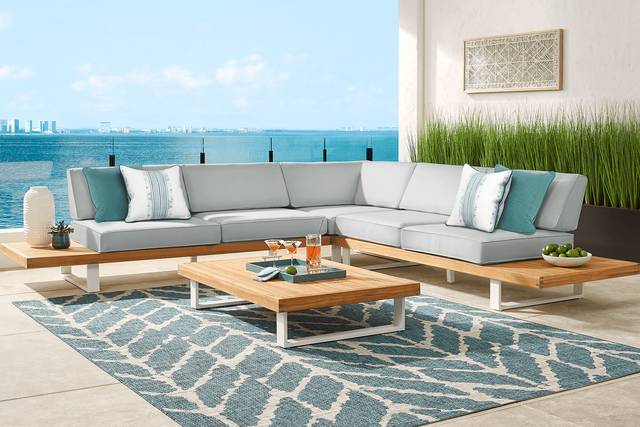 Platform Teak 3 Pc Outdoor Sectional with Rollo Mist Cushions - Thumbnail - Image 2