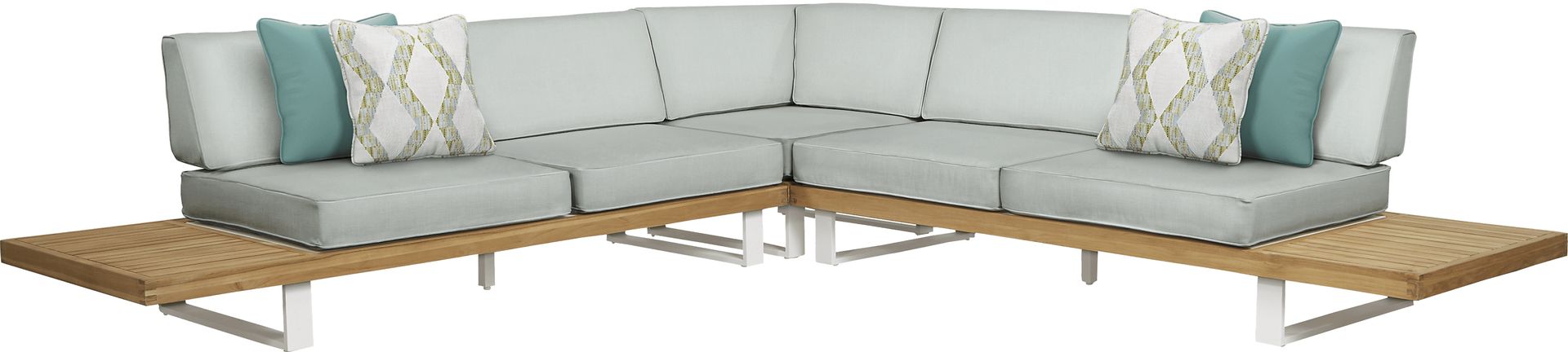 Platform Teak 3 Pc Outdoor Sectional with Rollo Mist Cushions - Image 1