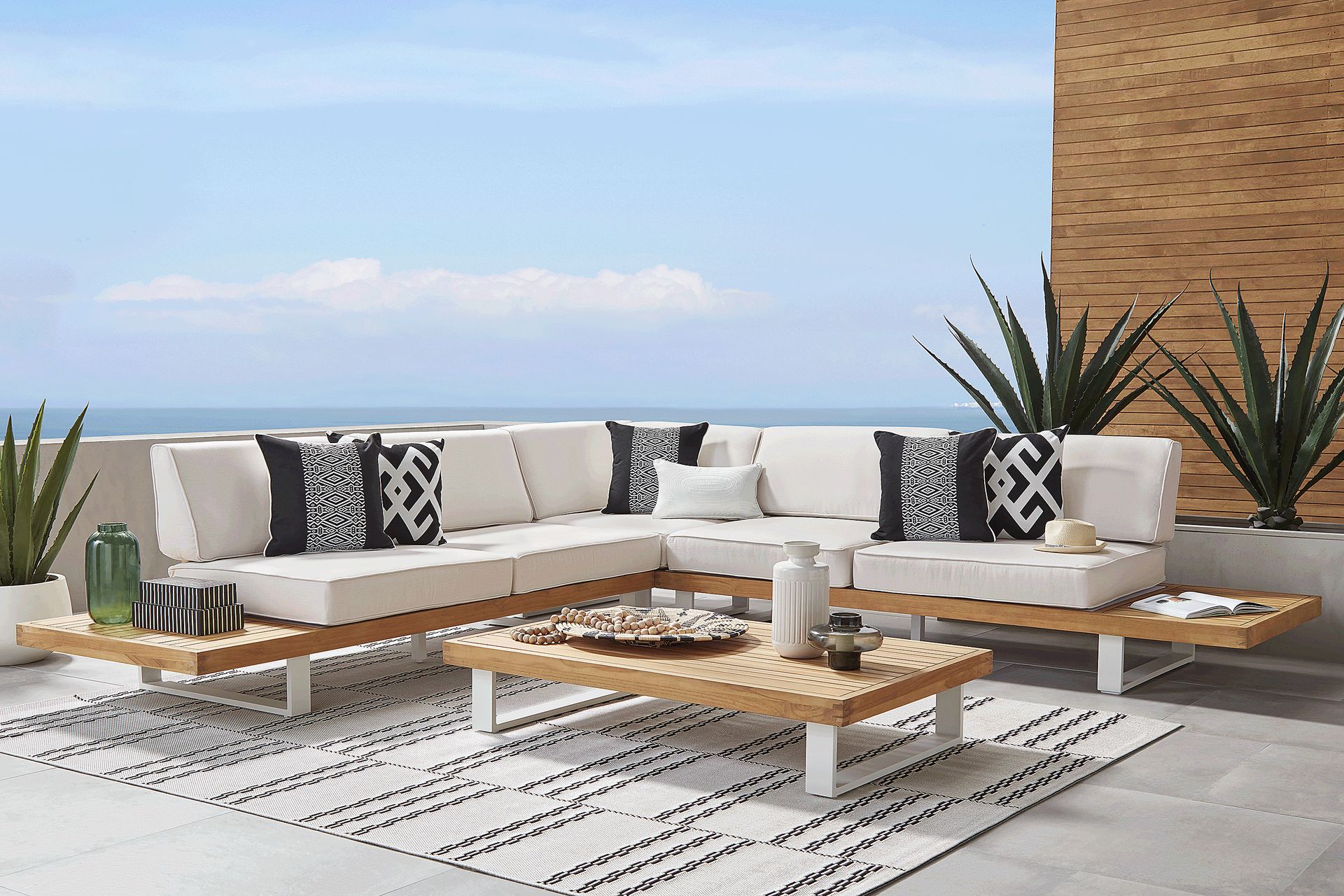 Platform Teak 3 Pc Outdoor Sectional with Sand Cushions - Image 2
