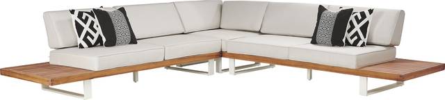 Platform Teak 3 Pc Outdoor Sectional with Sand Cushions - Thumbnail - Image 1