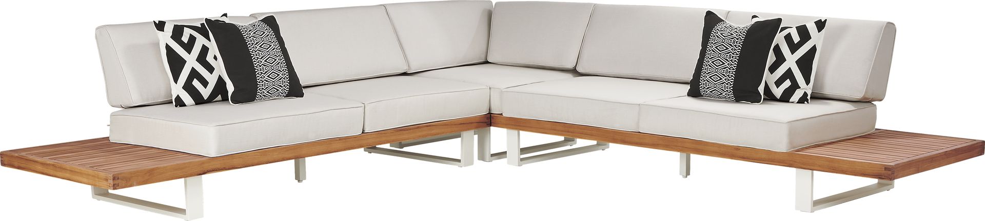 Platform Teak 3 Pc Outdoor Sectional with Sand Cushions - Image 1