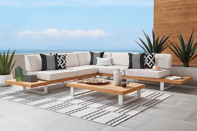 Platform Teak 3 Pc Outdoor Sectional with Vapor Cushions - Thumbnail - Image 2