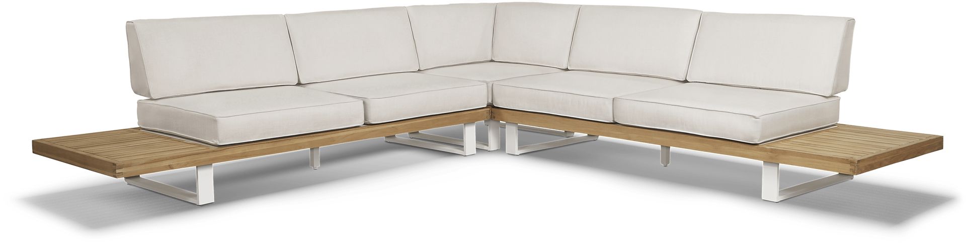 Platform Teak 3 Pc Outdoor Sectional with White Sand Cushions - Image 3