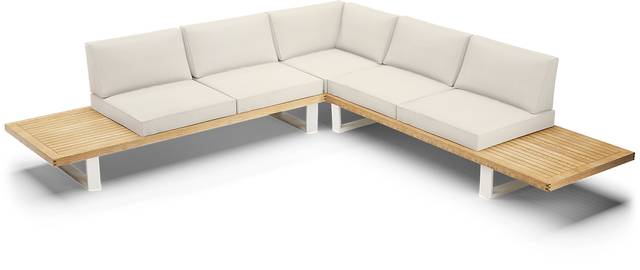 Platform Teak 3 Pc Outdoor Sectional with White Sand Cushions - Thumbnail - Image 4