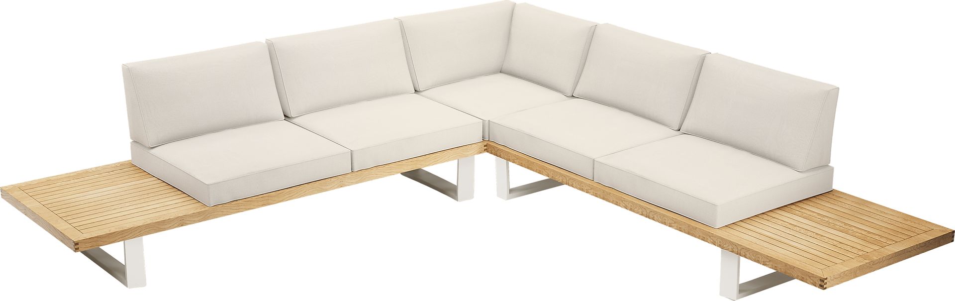 Platform Teak 3 Pc Outdoor Sectional with White Sand Cushions - Image 6