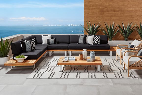 Platform Teak 4 Pc Outdoor Sectional with Charcoal Cushions