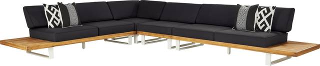 Platform Teak 4 Pc Outdoor Sectional with Charcoal Cushions - Thumbnail - Image 1