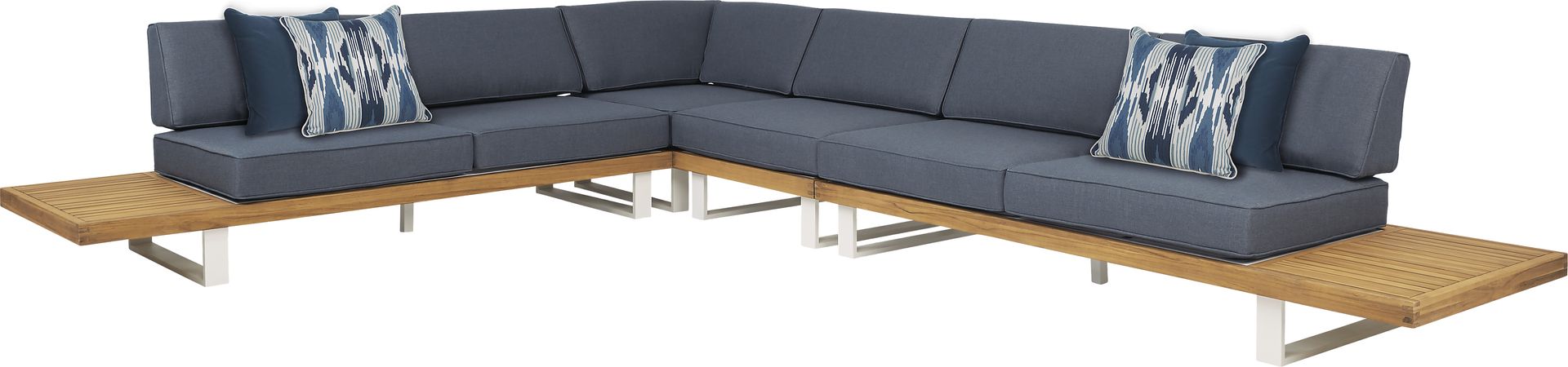 Platform Teak 4 Pc Outdoor Sectional with Denim Cushions - Image 1