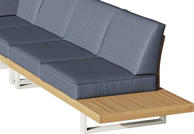 Platform Teak 4 Pc Outdoor Sectional with Indigo Cushions - Thumbnail - Image 3