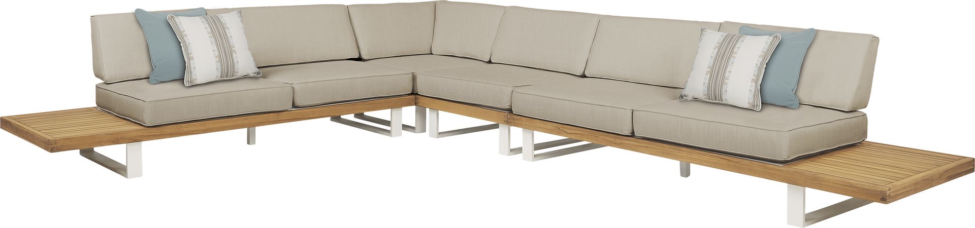 Platform Teak 4 Pc Outdoor Sectional with Pebble Cushions - Image 1