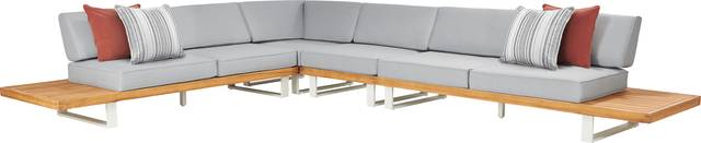 Platform Teak 4 Pc Outdoor Sectional with Pewter Cushions - Thumbnail - Image 1