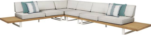 Platform Teak 4 Pc Outdoor Sectional with Rollo Linen Cushions - Thumbnail - Image 1