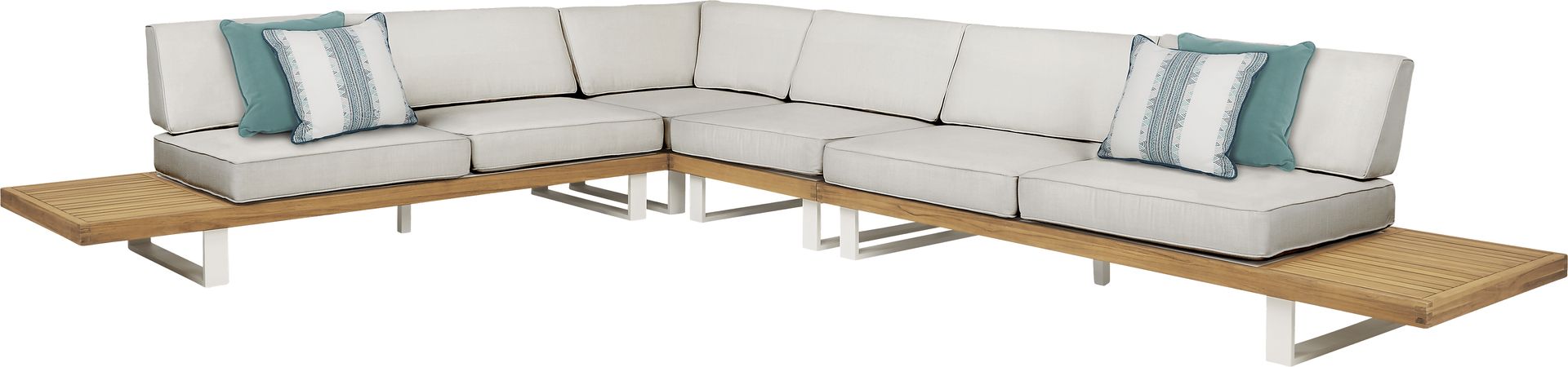 Platform Teak 4 Pc Outdoor Sectional with Rollo Linen Cushions - Image 1