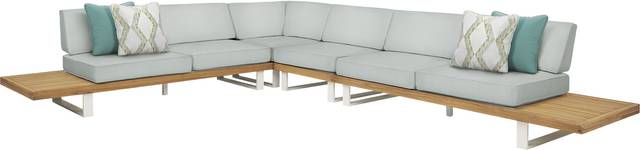 Platform Teak 4 Pc Outdoor Sectional with Rollo Mist Cushions - Thumbnail - Image 1