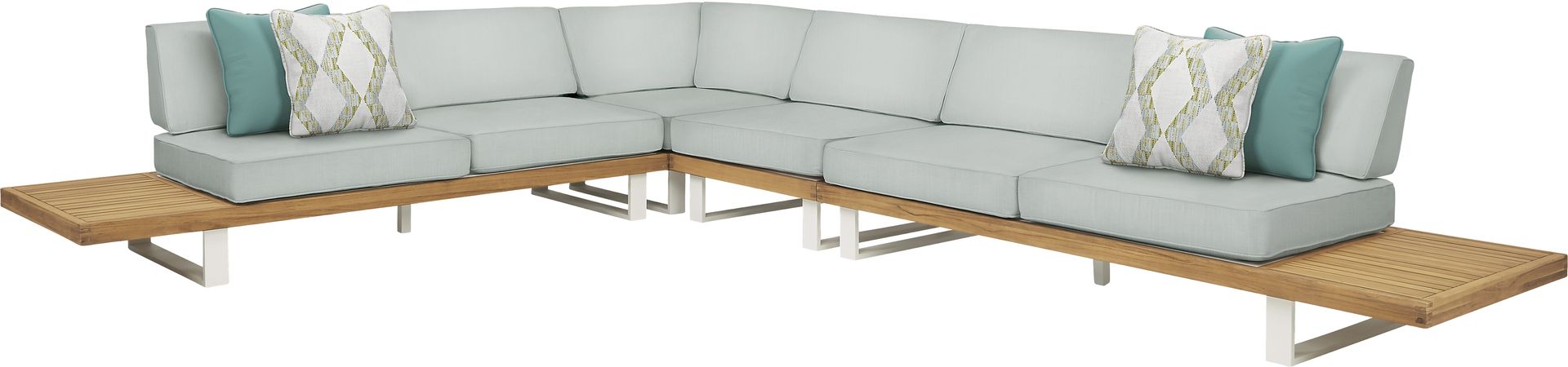 Platform Teak 4 Pc Outdoor Sectional With Rollo Mist Cushions - Image 1