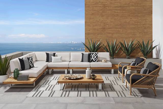 Platform Teak 4 Pc Outdoor Sectional with Sand Cushions - Thumbnail - Image 2
