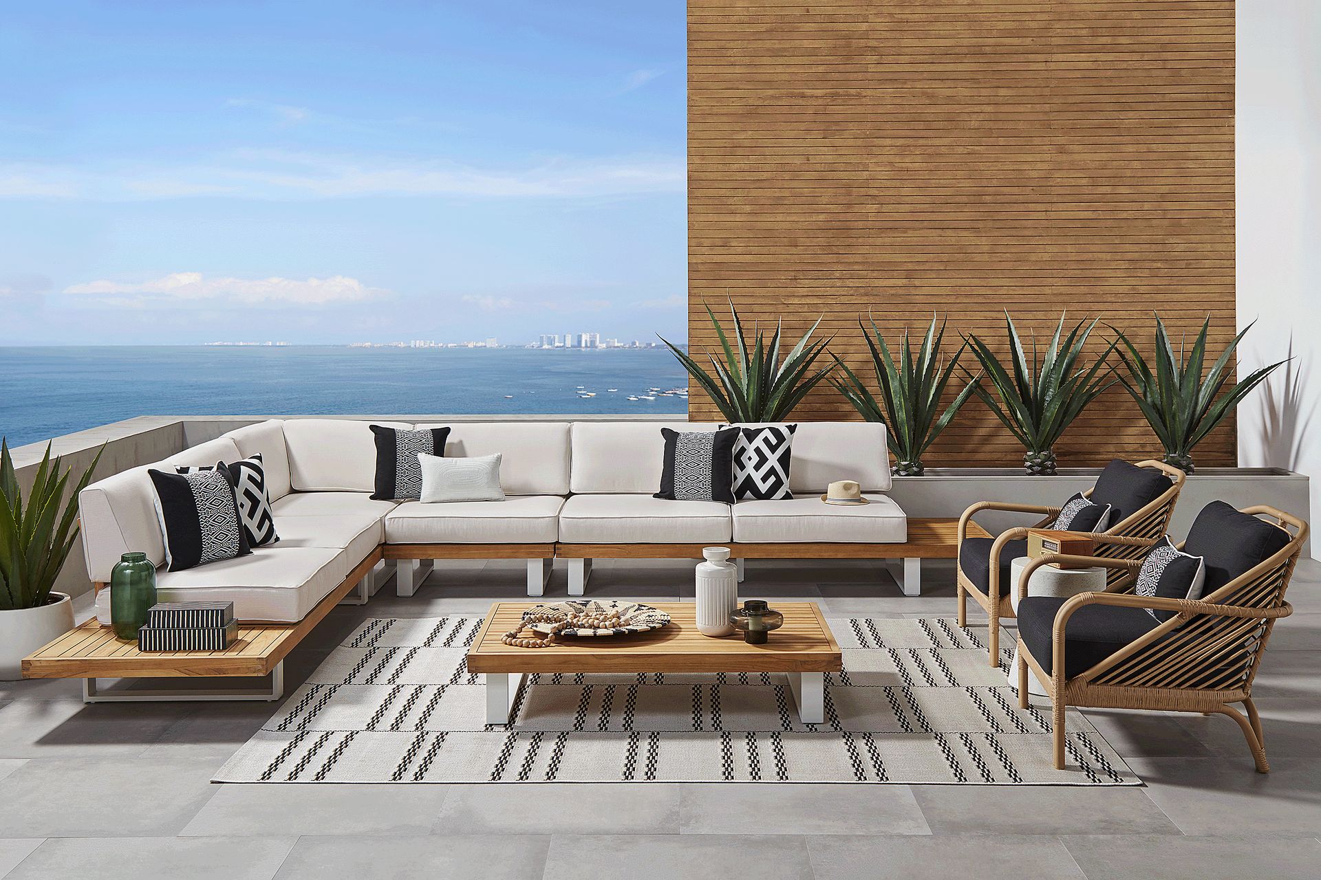 Platform Teak 4 Pc Outdoor Sectional with Sand Cushions - Image 2