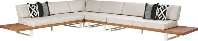 Platform Teak 4 Pc Outdoor Sectional with Sand Cushions - Thumbnail - Image 1