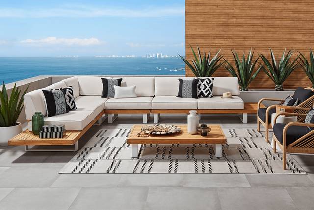 Platform Teak 4 Pc Outdoor Sectional with Vapor Cushions - Thumbnail - Image 2